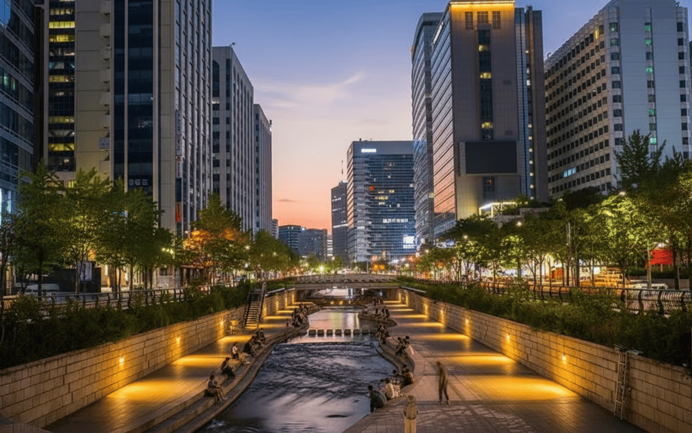 Dạo dọc sông Cheonggyecheon về đêm